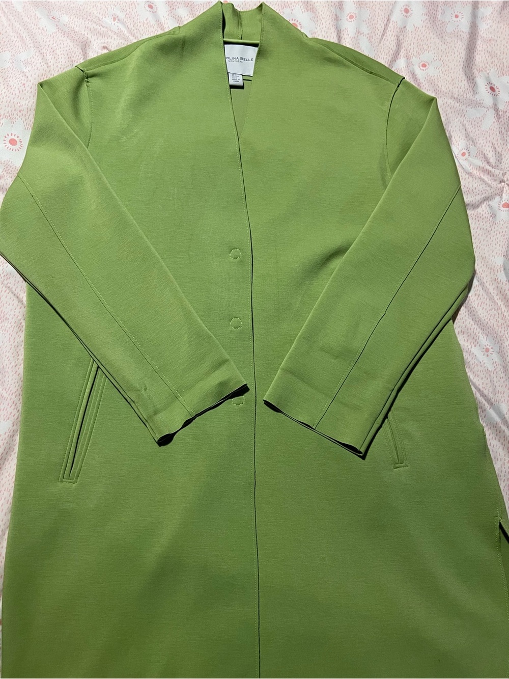 Carolina Belle Montreal Light Green Long Line Snap-Front Knit Blazer Jacket M